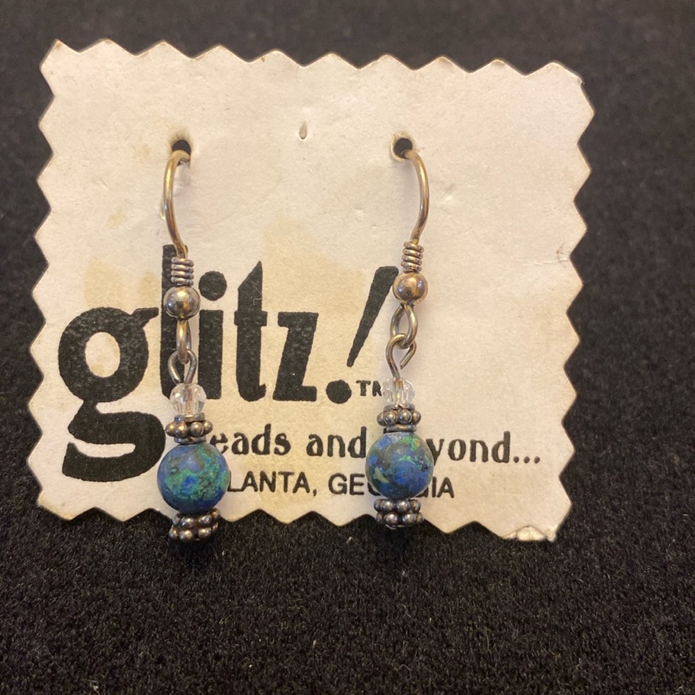 Glitz beads and beyond handcrafted Azurite and sterling silver beaded earrings